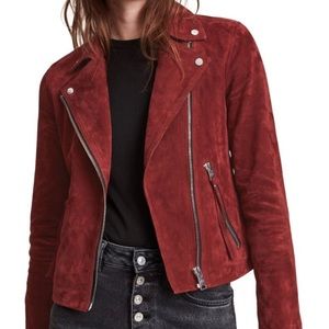 AllSaints Dalby Suede Biker Jacket Garnet Red (US 8)
